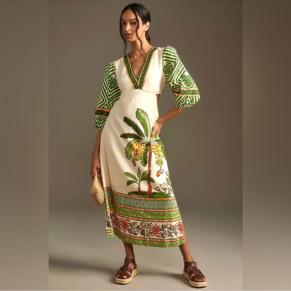 FARM RIO x ANTHROPOLOGIE Palm V-Neck Midi Dress Size S *New with Flaw* - Picture 16 of 16